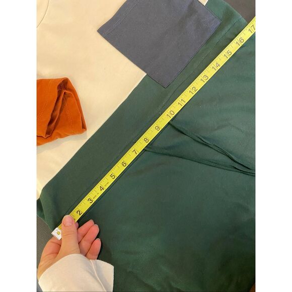 ROOLEE • Cream/Green Multi Color Blocked Draw String Waist Short Sleeve Knee Len - Picture 2 of 8